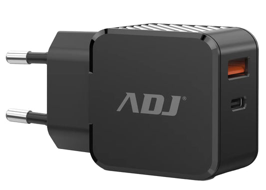 Alimentatore a muro ADJ Fast Charger USB C + USB A 30watt (1x Porta Fast Charge e 1x Porta PD type-C) colore Nero